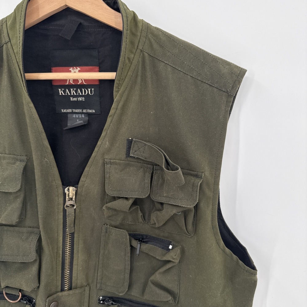 Kakadu Mens Oilskin Wax Tactical Vest Size Large Outdoors Fishing Australia - Picture 4 of 12